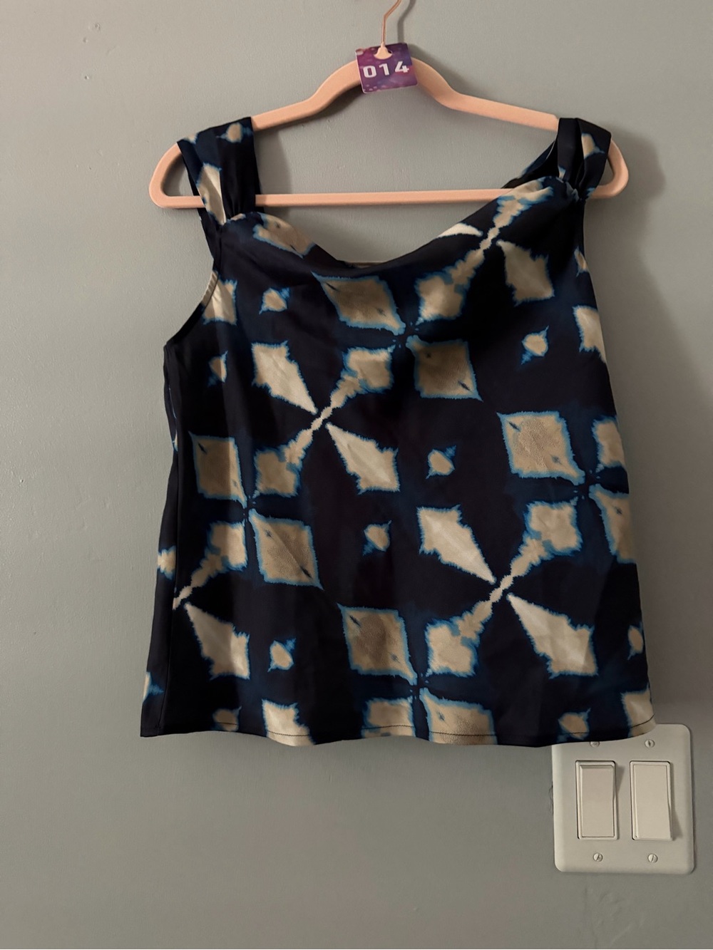 #014 Banana Republic Navy, Cream & Blue Geometric Cowl Neck Camisole